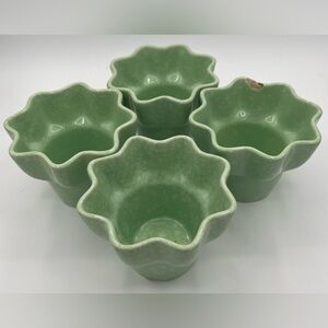 4 Vintage Hull Imperial USA Ruffled Flower Planter Pot Speckled Green 1960s MCM